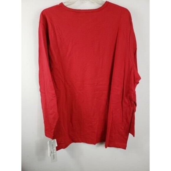 Victoria Jones Womens top red 2X long /sleeve tee Christmas tree NEW - Picture 9 of 10